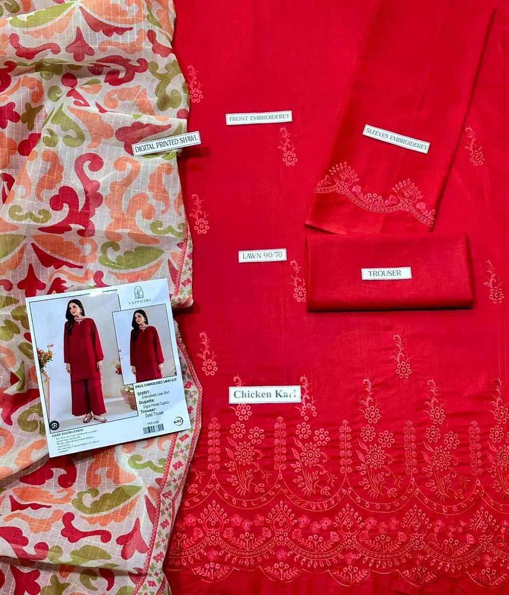 3 PCs Chikankari Embroidered Suit