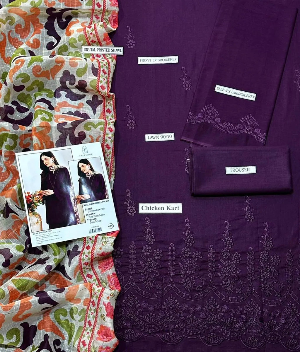 3 PCs Chikankari Embroidered Suit