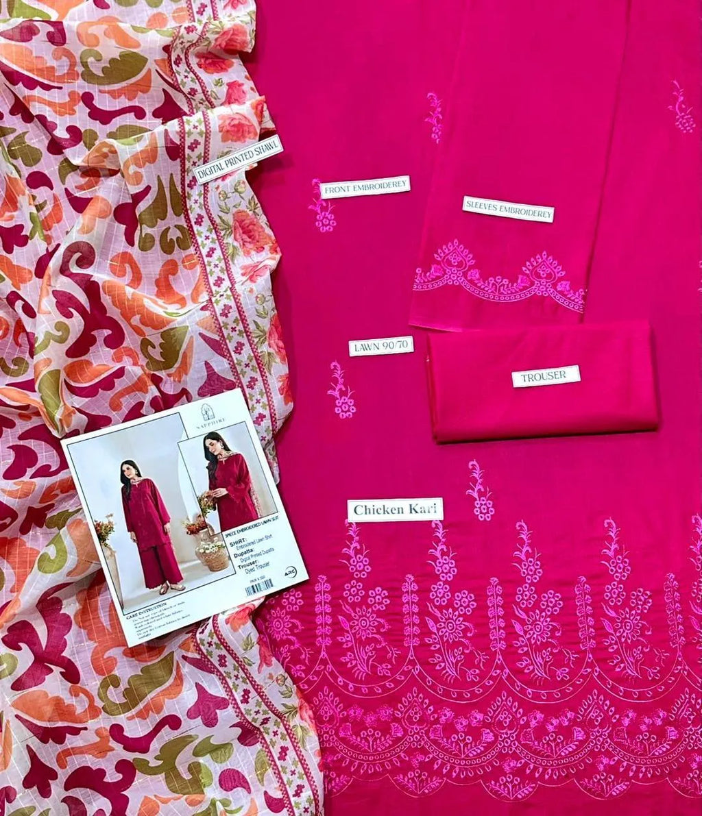 3 PCs Chikankari Embroidered Suit