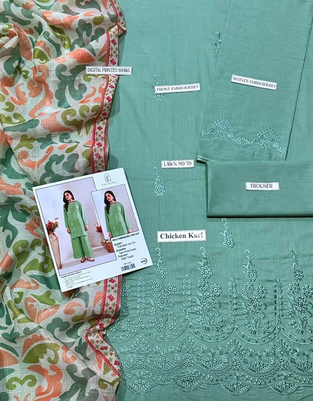 3 PCs Chikankari Embroidered Suit